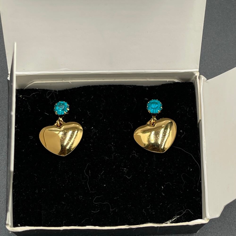 1992 Avon September Birthstone Heart Drop Simulated Blue CZ December Earrings